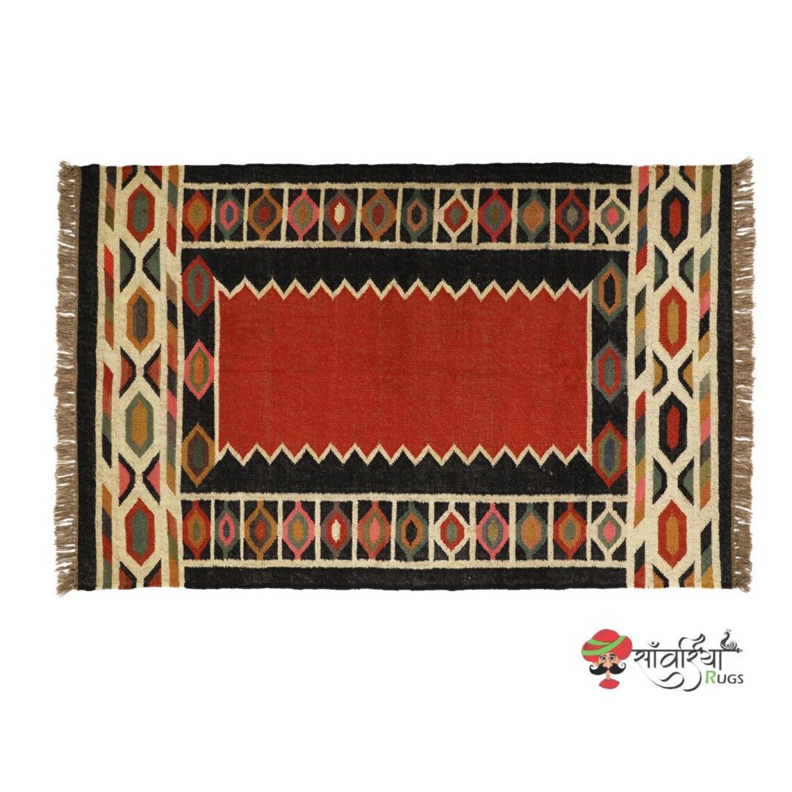 Handwoven Wool Jute Kilim Rug – Traditional Oriental Dhurrie Carpet for Living Room & Home Décor
