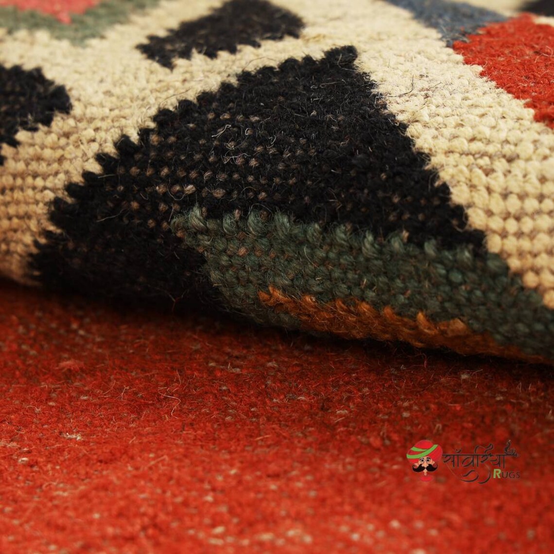 Handwoven Wool Jute Kilim Rug – Traditional Oriental Dhurrie Carpet for Living Room & Home Décor