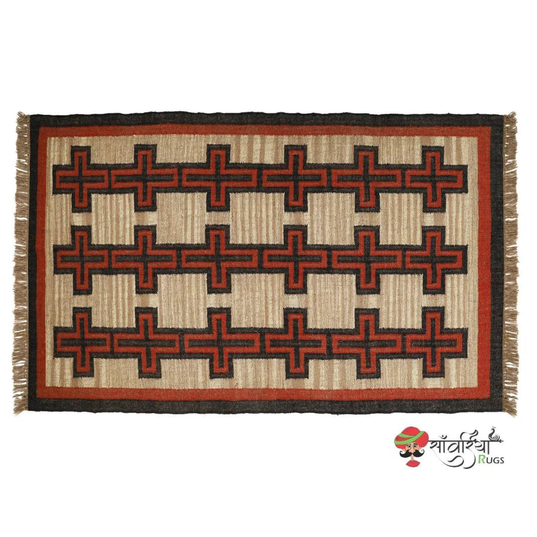 Handmade Kilim Rug Wool and Jute Dhurrie