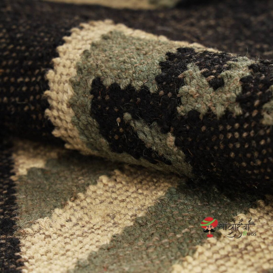 Handwoven Wool Jute Kilim Runner Rug with Traditional Oriental Geometric Patterns