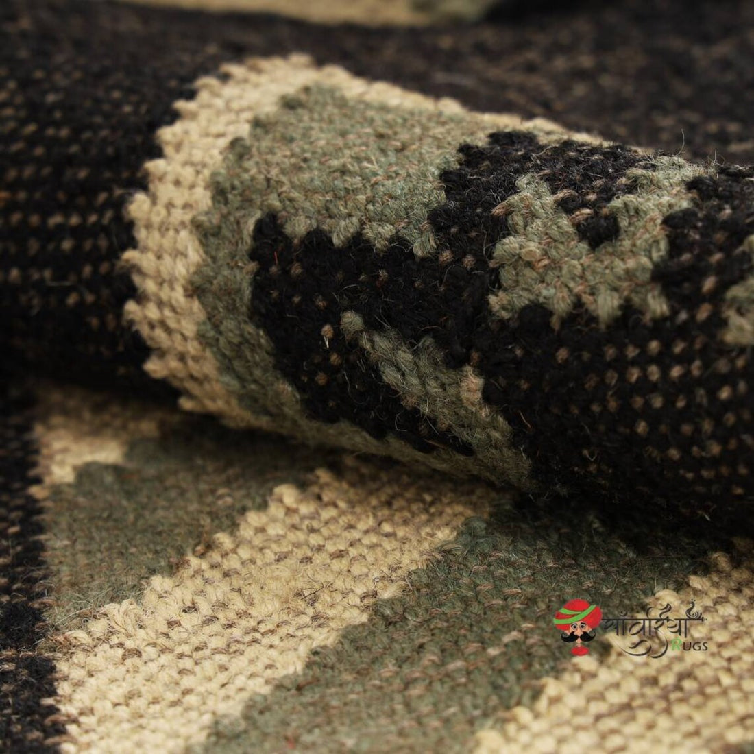 Handwoven Wool Jute Kilim Runner Rug with Traditional Oriental Geometric Patterns