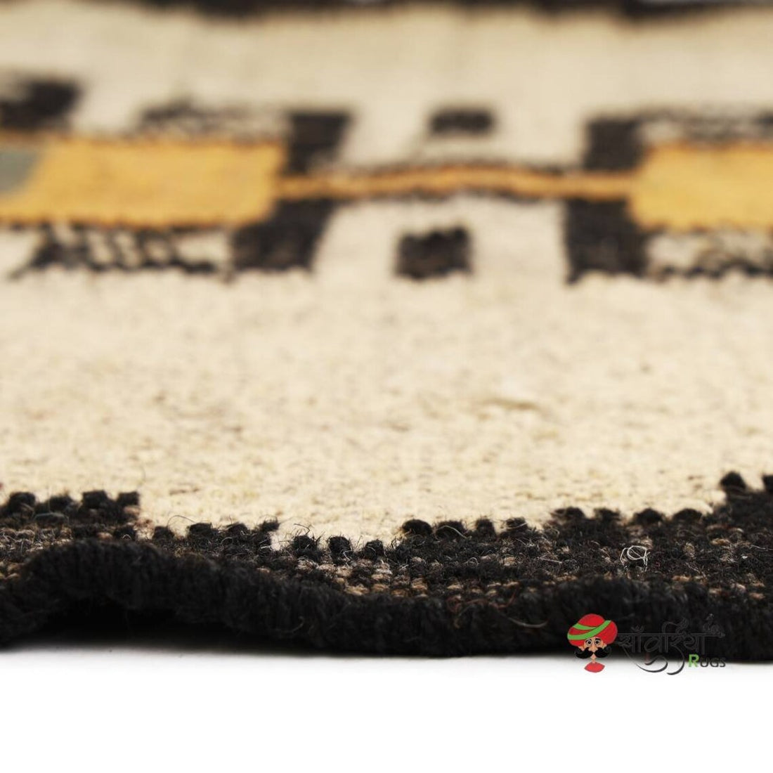 Handwoven Wool Jute Rug Handmade Kilim Dhurrie Rug, Motifs Oriental