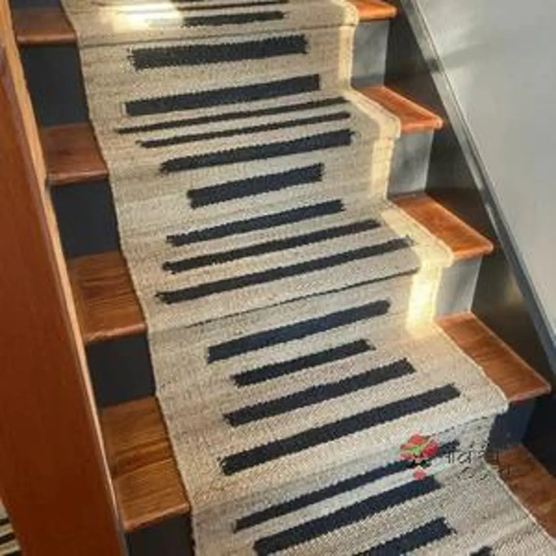 Handmade Hemp Jute Stair Runner – Natural & Black Stripes