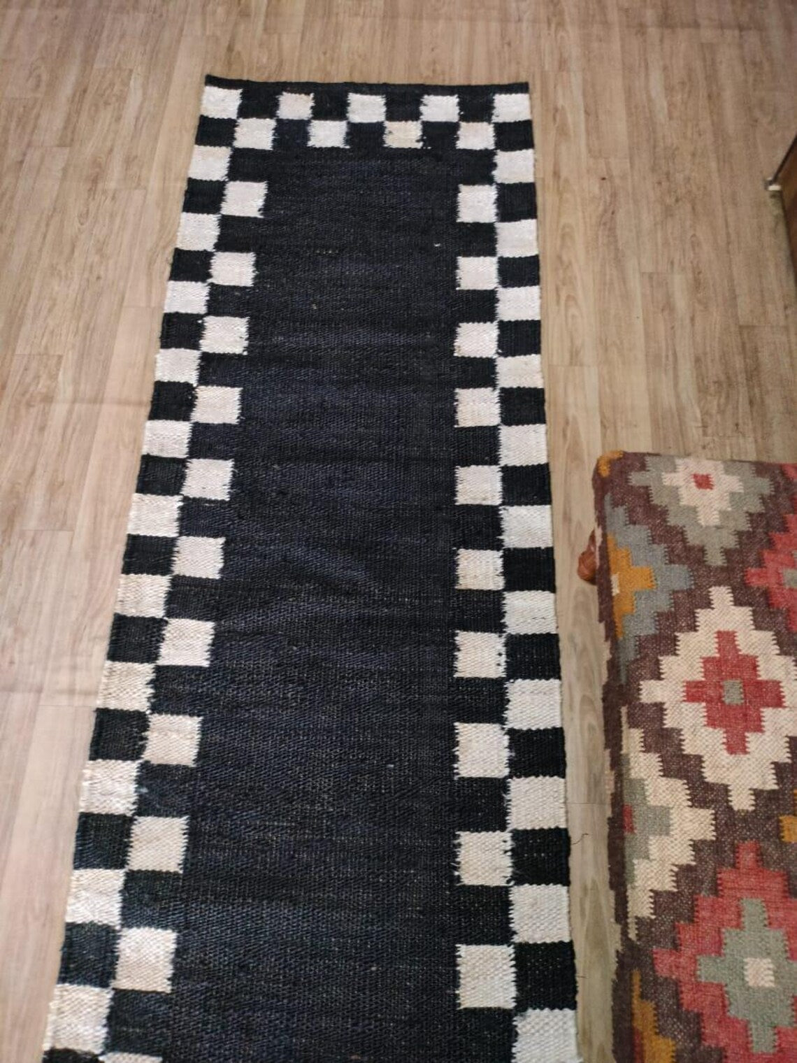 Handwoven Cotton Jute Kilim Rug | Traditional Flatweave Indian Dhurrie