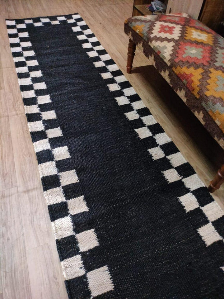 Handwoven Cotton Jute Kilim Rug | Traditional Flatweave Indian Dhurrie