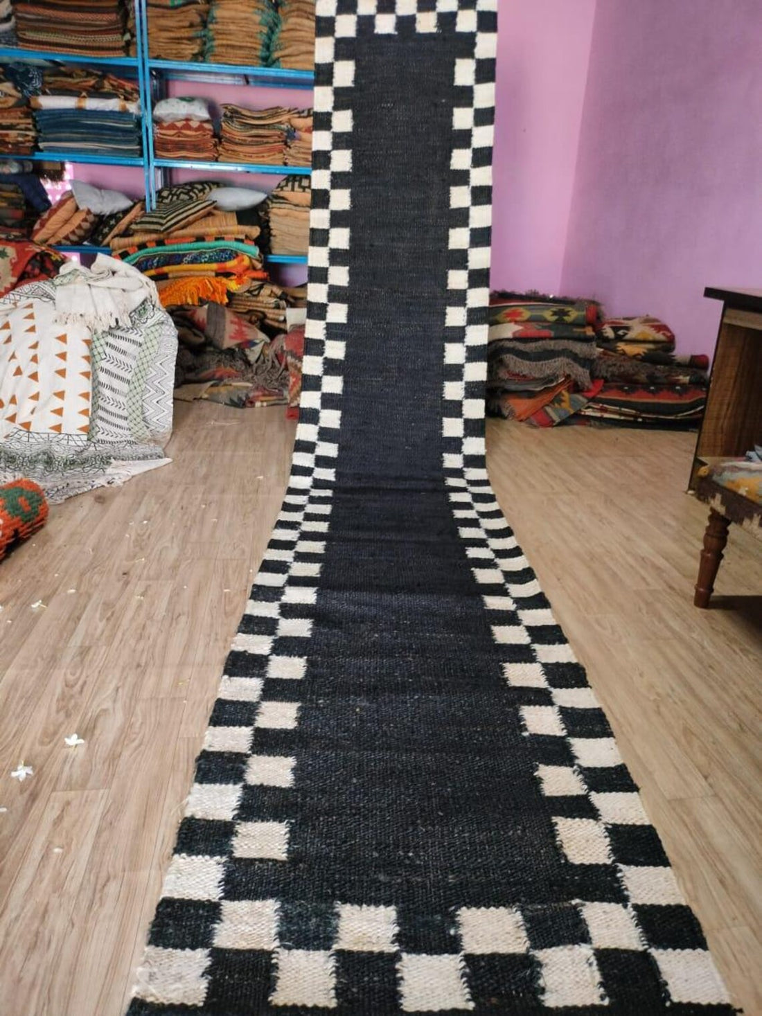 Handwoven Cotton Jute Kilim Rug | Traditional Flatweave Indian Dhurrie