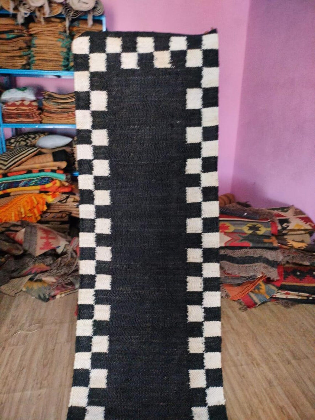 Handwoven Cotton Jute Kilim Rug | Traditional Flatweave Indian Dhurrie