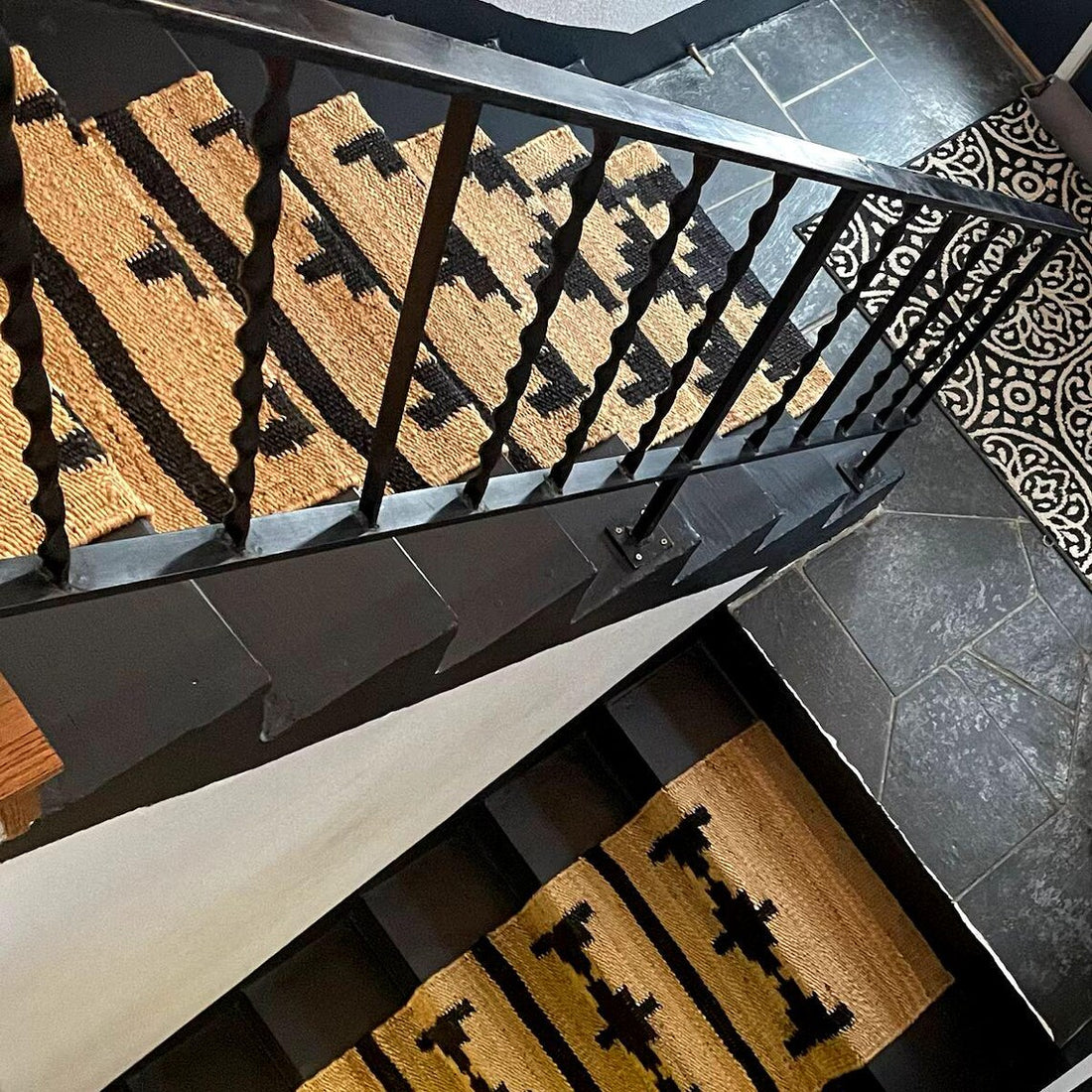 Natural & Black Handwoven Hemp Jute Runner | Eco-Friendly Stair & Hallway Rug