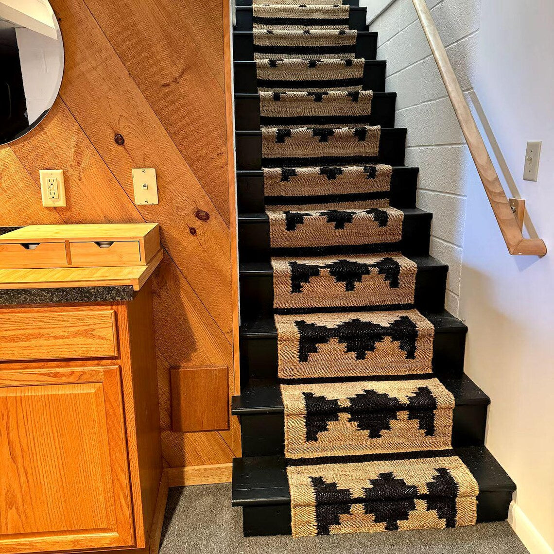 Natural & Black Handwoven Hemp Jute Runner | Eco-Friendly Stair & Hallway Rug