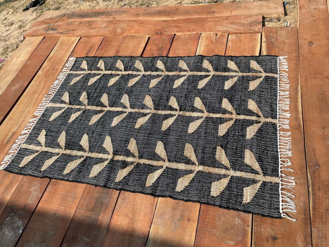 Handwoven Jute Cotton Rug | Bohemian Floral Runner | Eco-Friendly Natural Area Rug for Living Room & Bedroom | Sanwariya Rugs