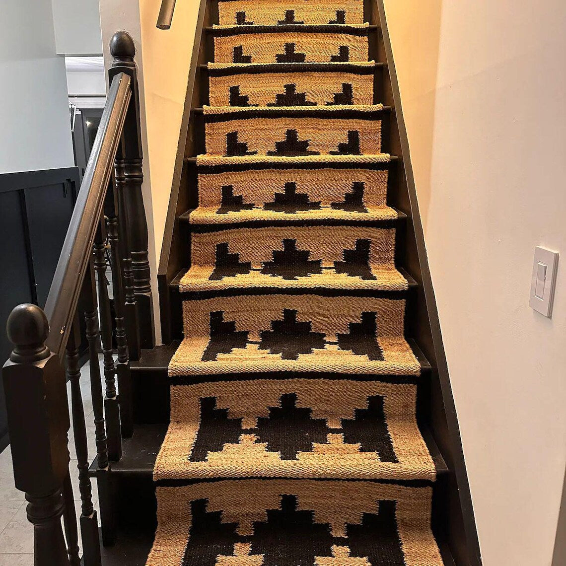 Natural & Black Handwoven Hemp Jute Runner | Eco-Friendly Stair & Hallway Rug