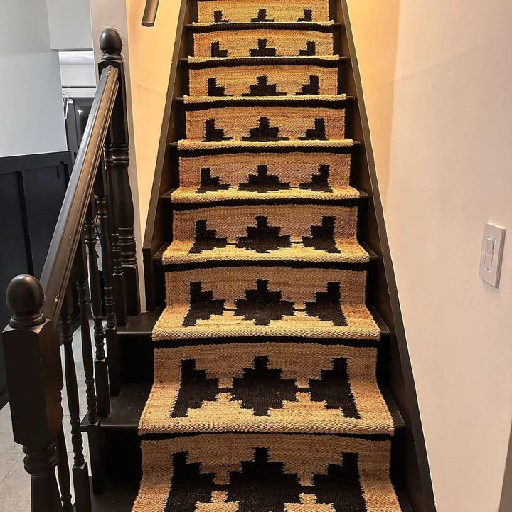 Natural & Black Handwoven Hemp Jute Runner | Eco-Friendly Stair & Hallway Rug