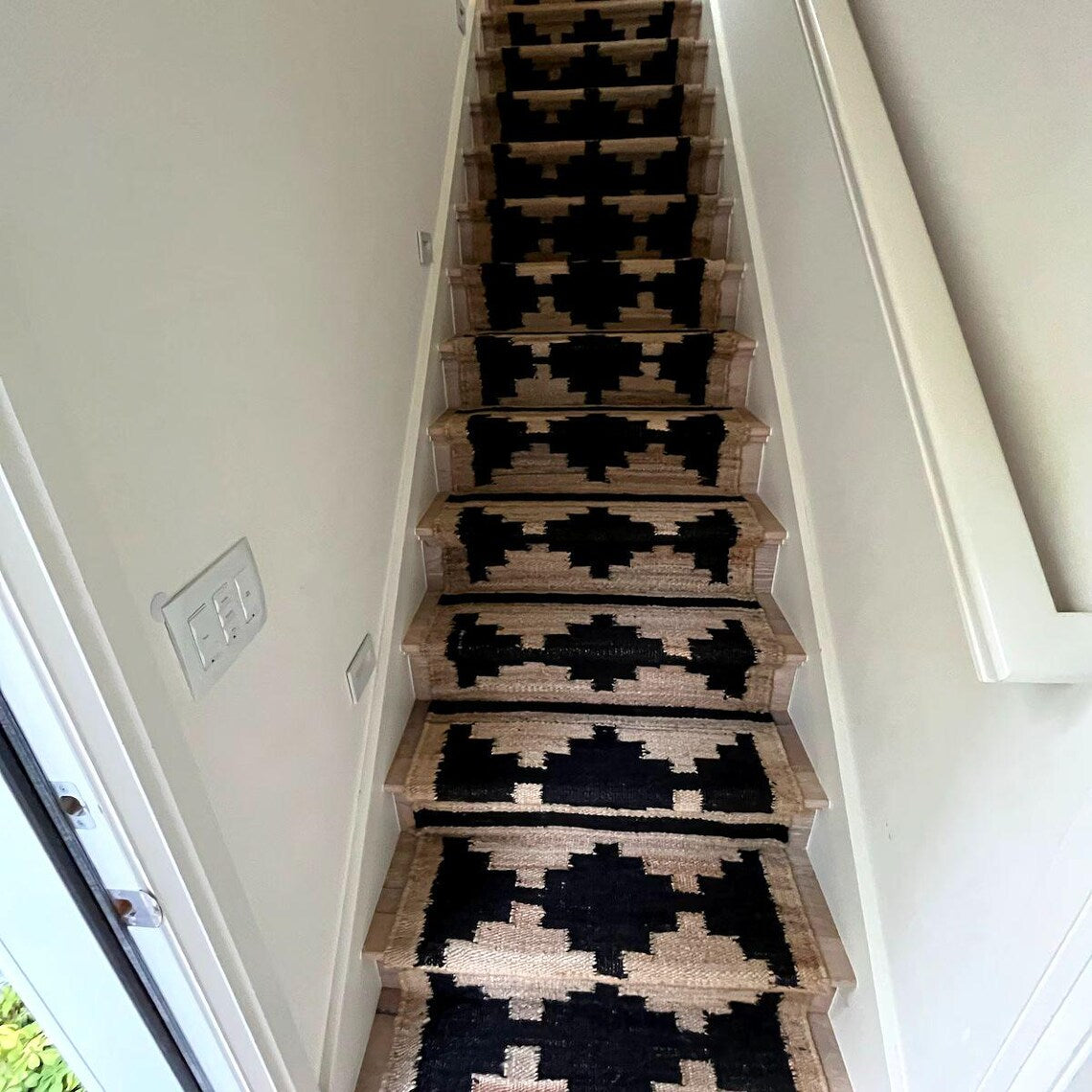 Natural & Black Handwoven Hemp Jute Runner | Eco-Friendly Stair & Hallway Rug