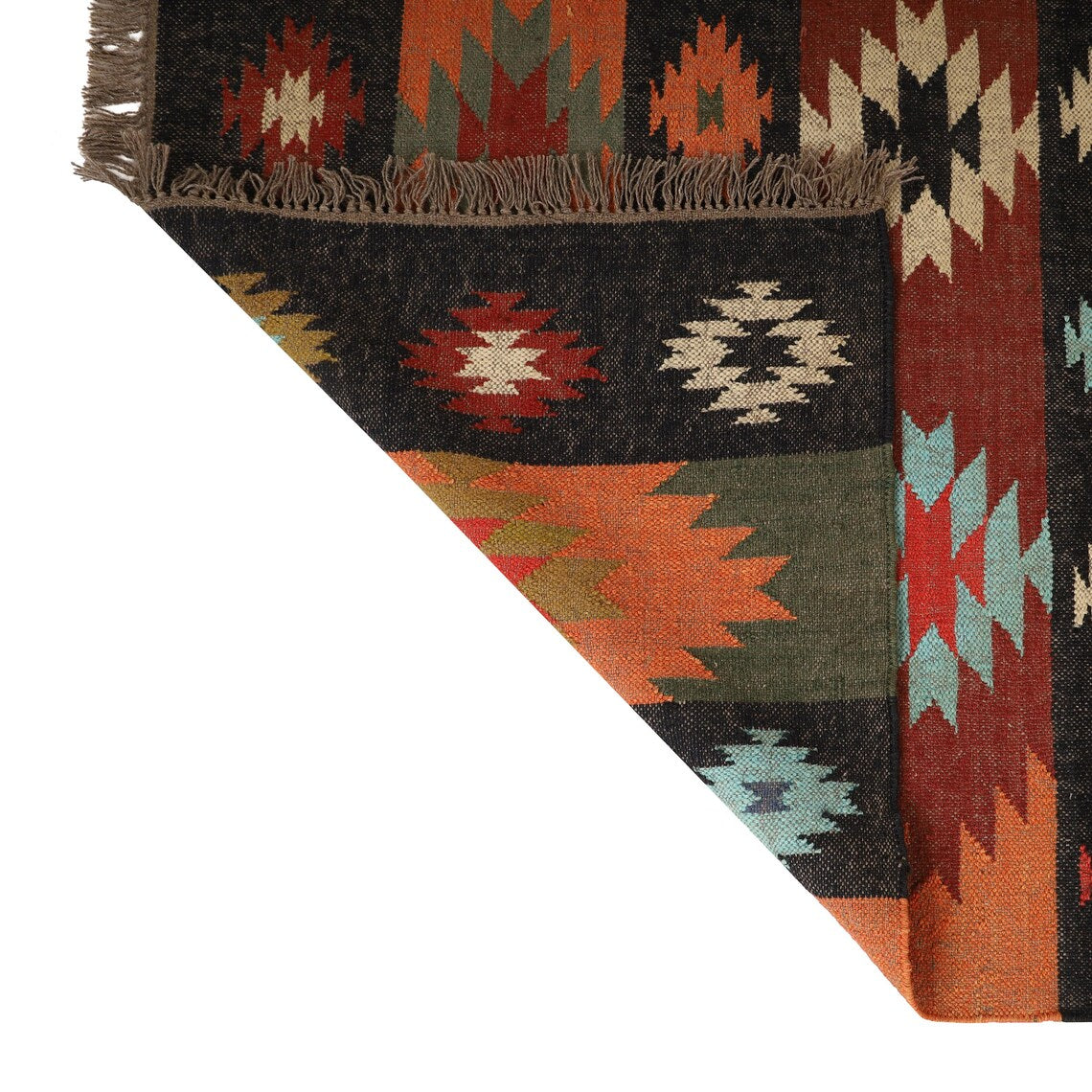 Handmade Wool Jute Kilim Rug Oriental, Traditional Indian, Geometric, Turkish