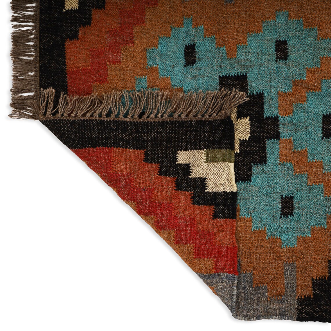 Handwoven Wool Jute Kilim Runner Oriental Geometric Rug