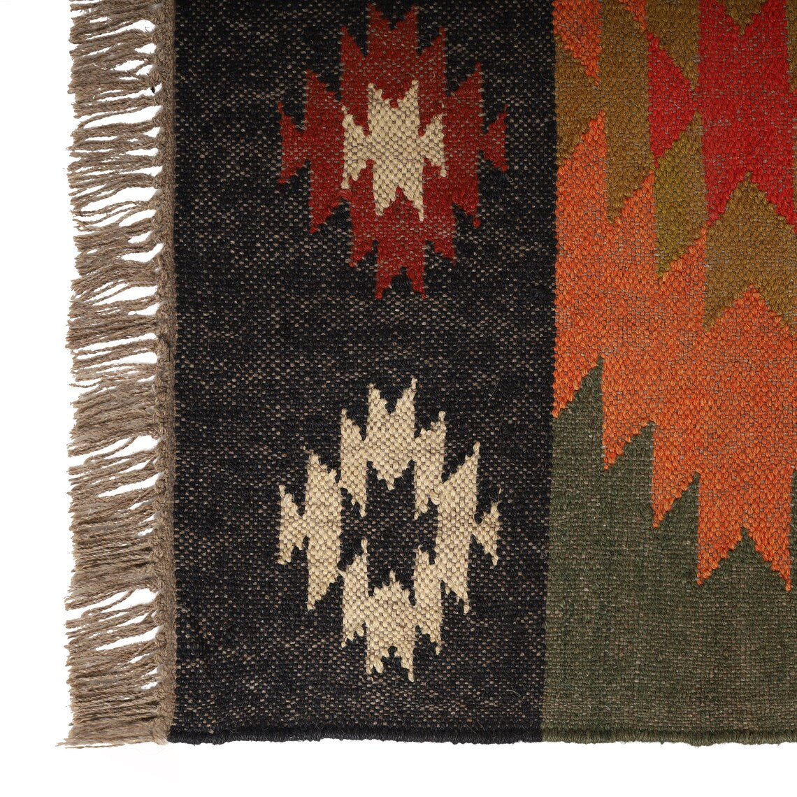 Handmade Wool Jute Kilim Rug Oriental, Traditional Indian, Geometric, Turkish