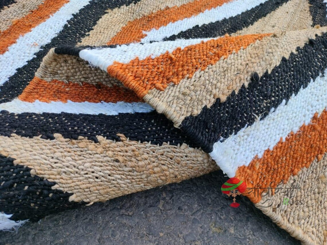 Natural and Black Jute Runner – Handmade Hemp Jute Rug