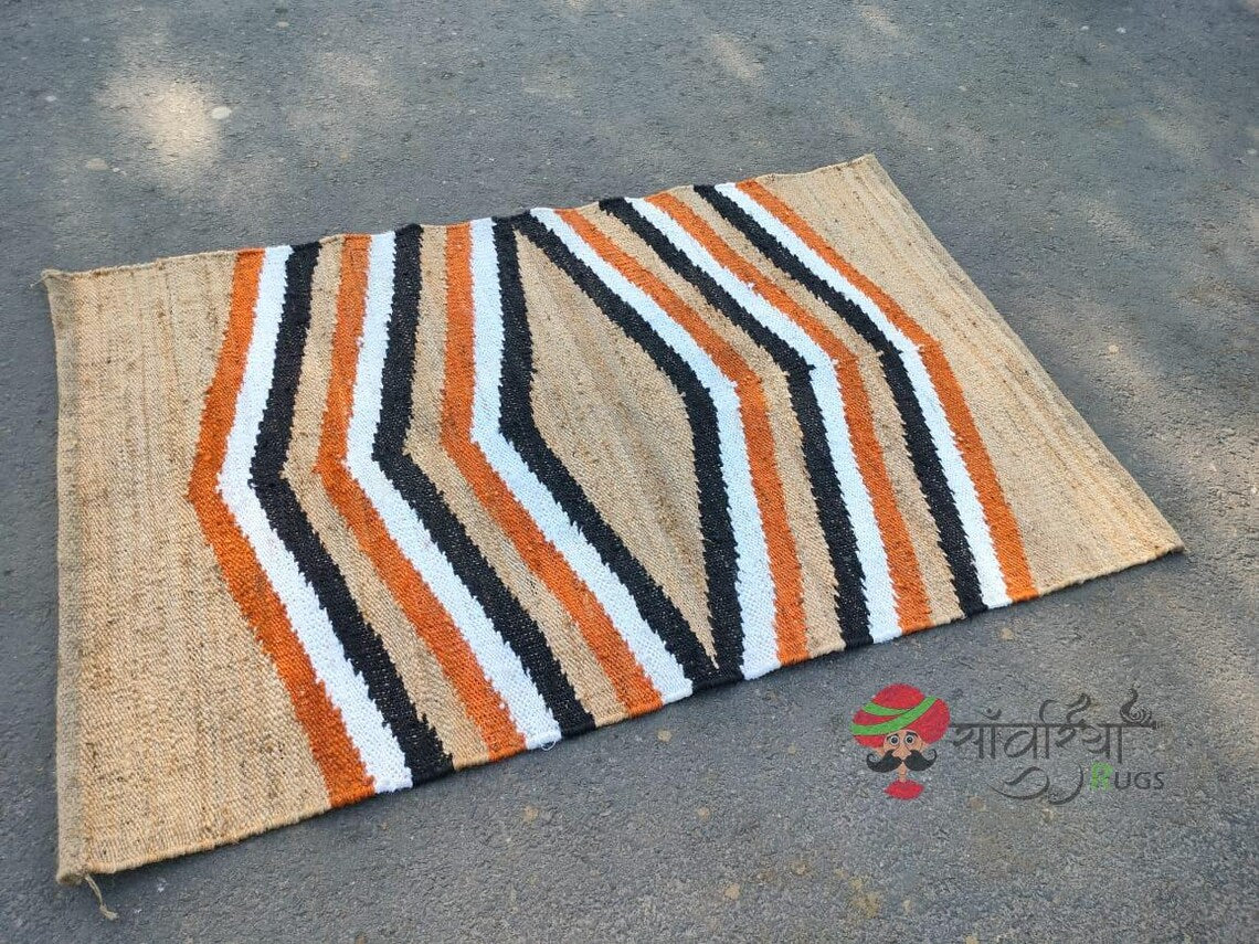 Natural and Black Jute Runner – Handmade Hemp Jute Rug