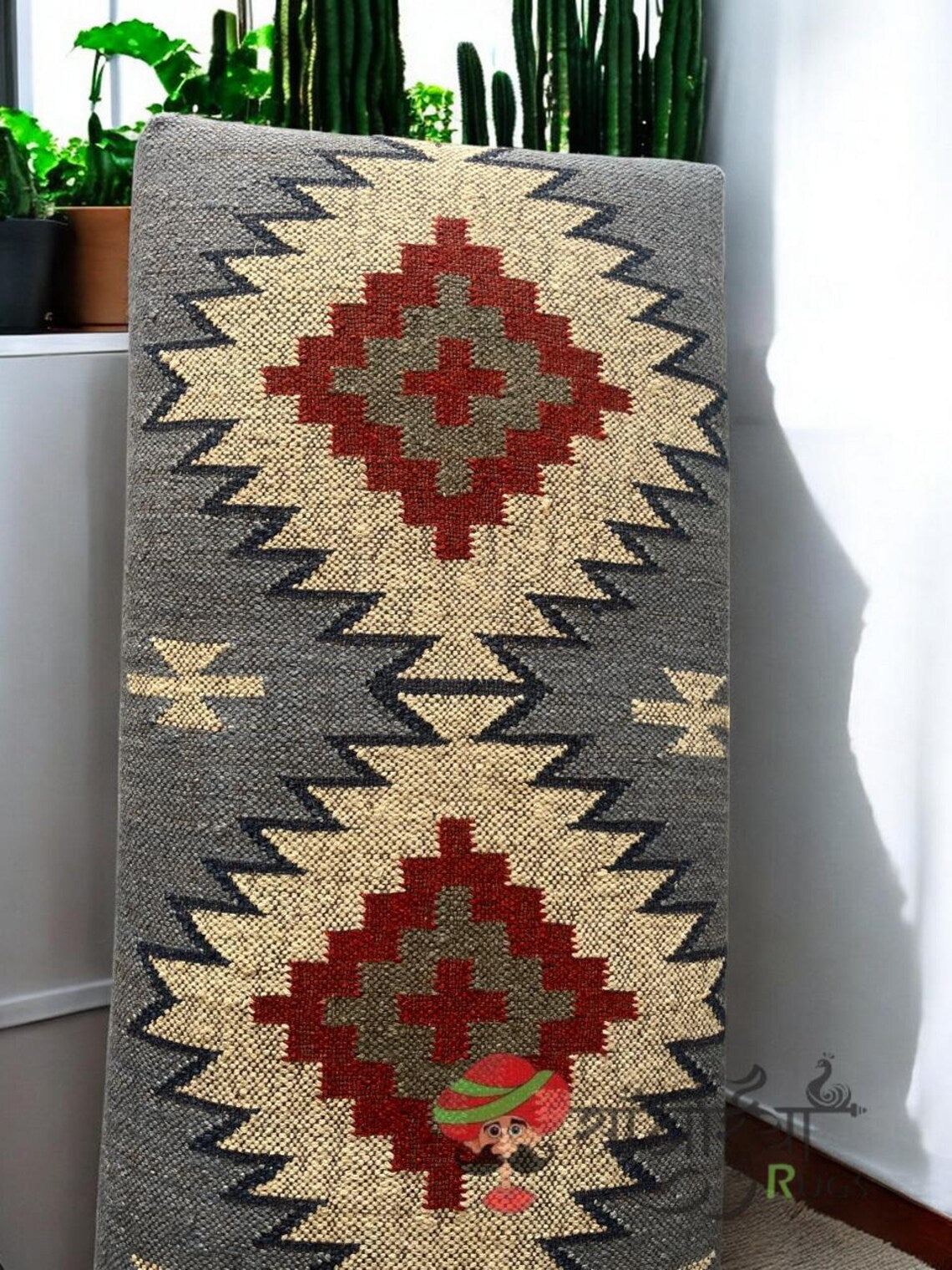 Handmade Indian Kilim Rug Piano Bench – Upholstered Ottoman Seat