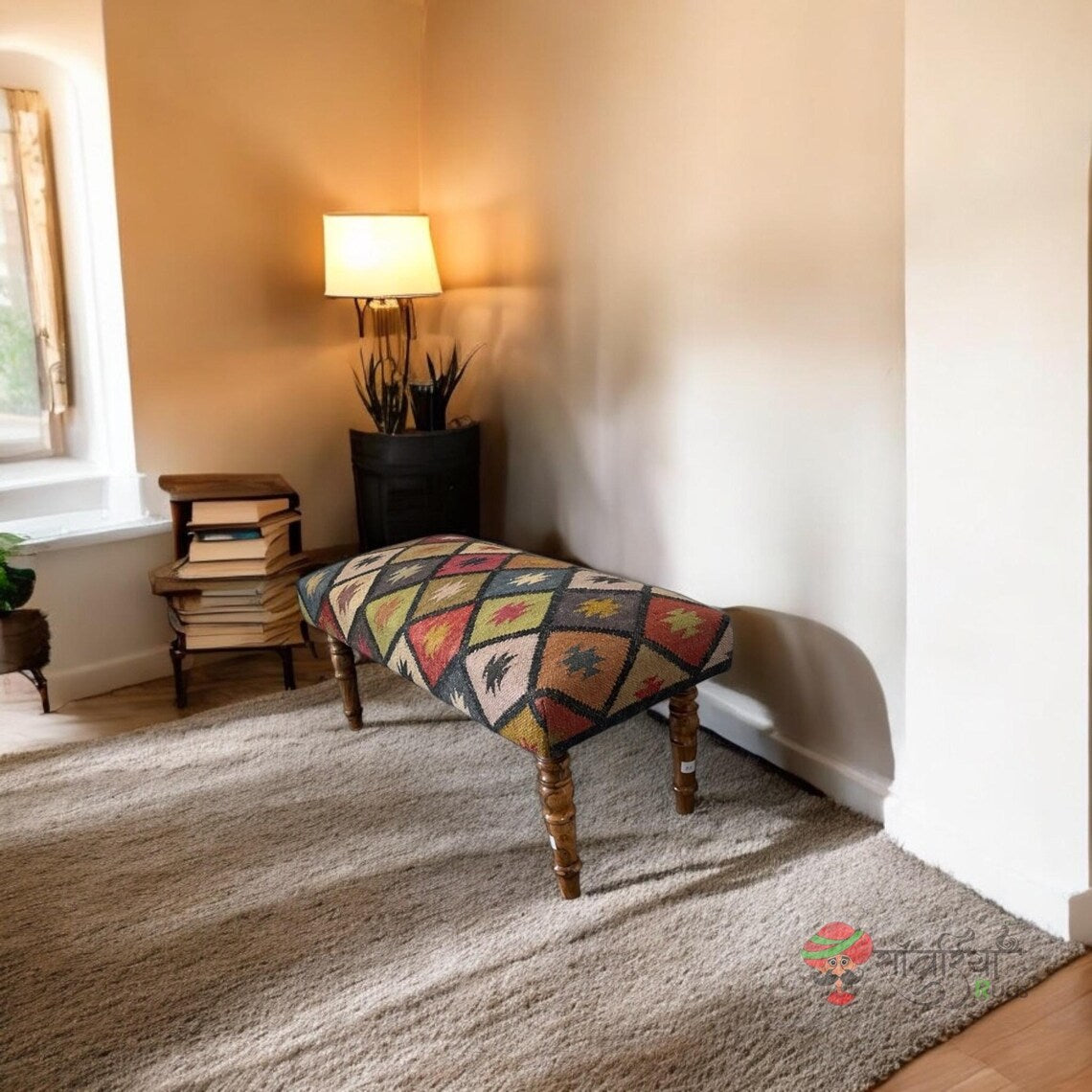 Handmade Kilim Rug Bench – Farmhouse Dining & Piano Seat