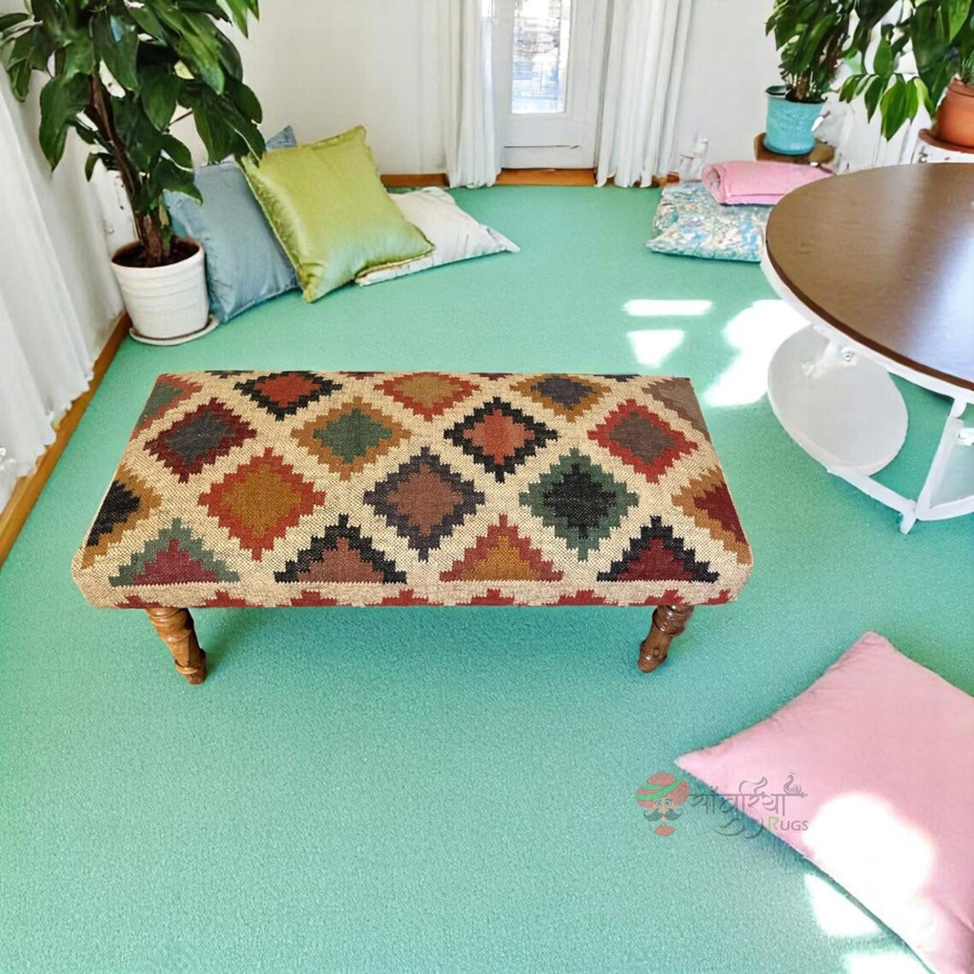 Multicolor Handmade Kilim Ottoman Bench – Indian Rug Seat