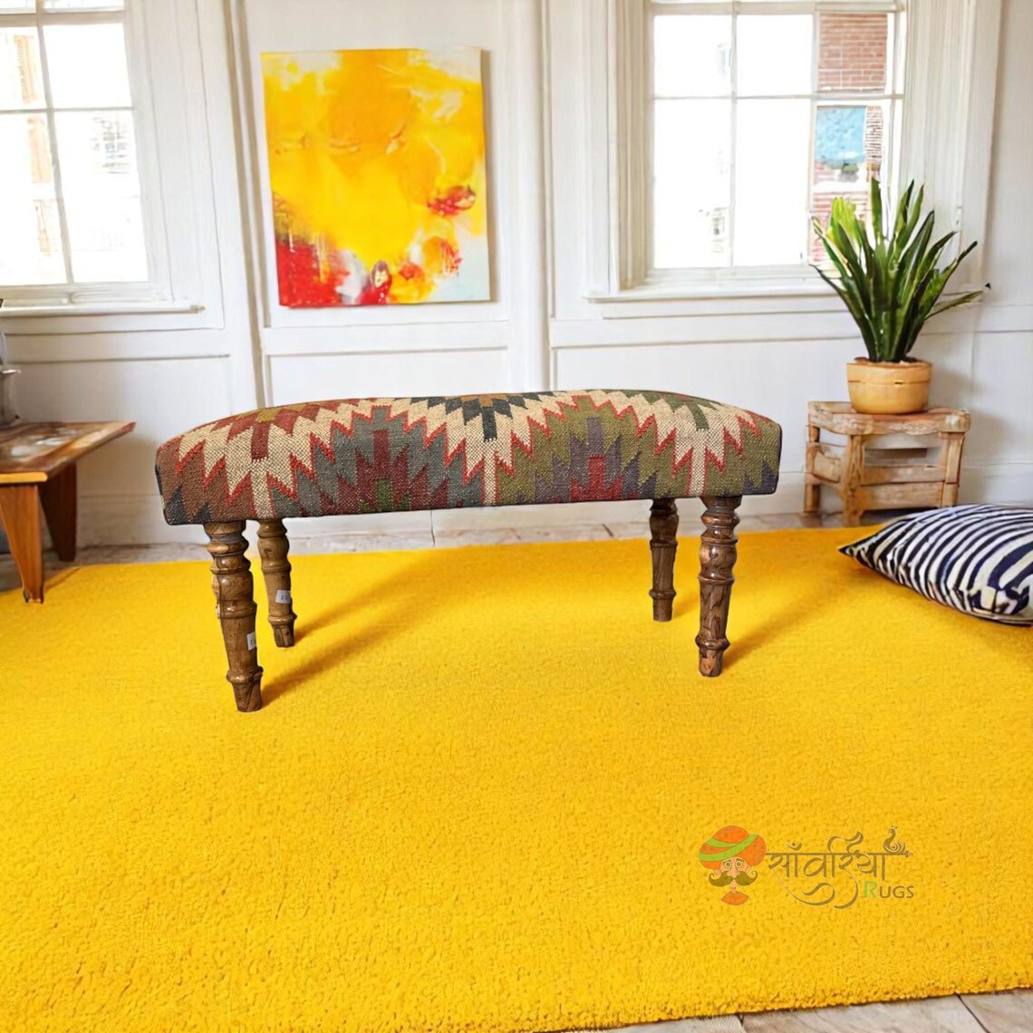 Multicolor Handmade Kilim Ottoman Bench – Indian Rug Seat