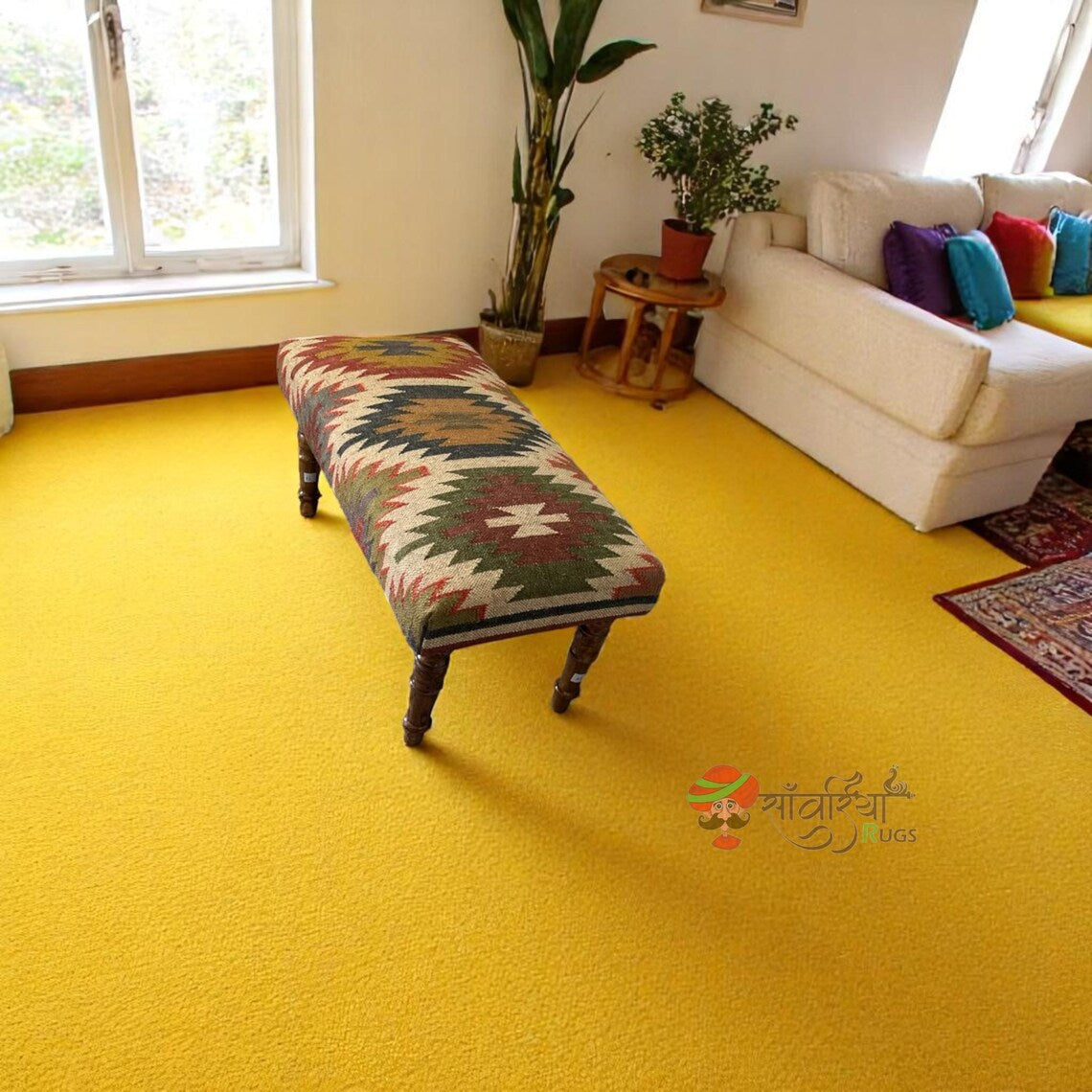 Multicolor Handmade Kilim Ottoman Bench – Indian Rug Seat