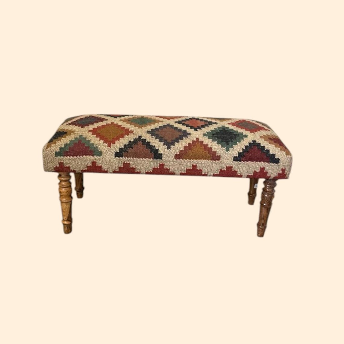 Handmade Kilim Ottoman Bench – Turkish Wood Accent Seat