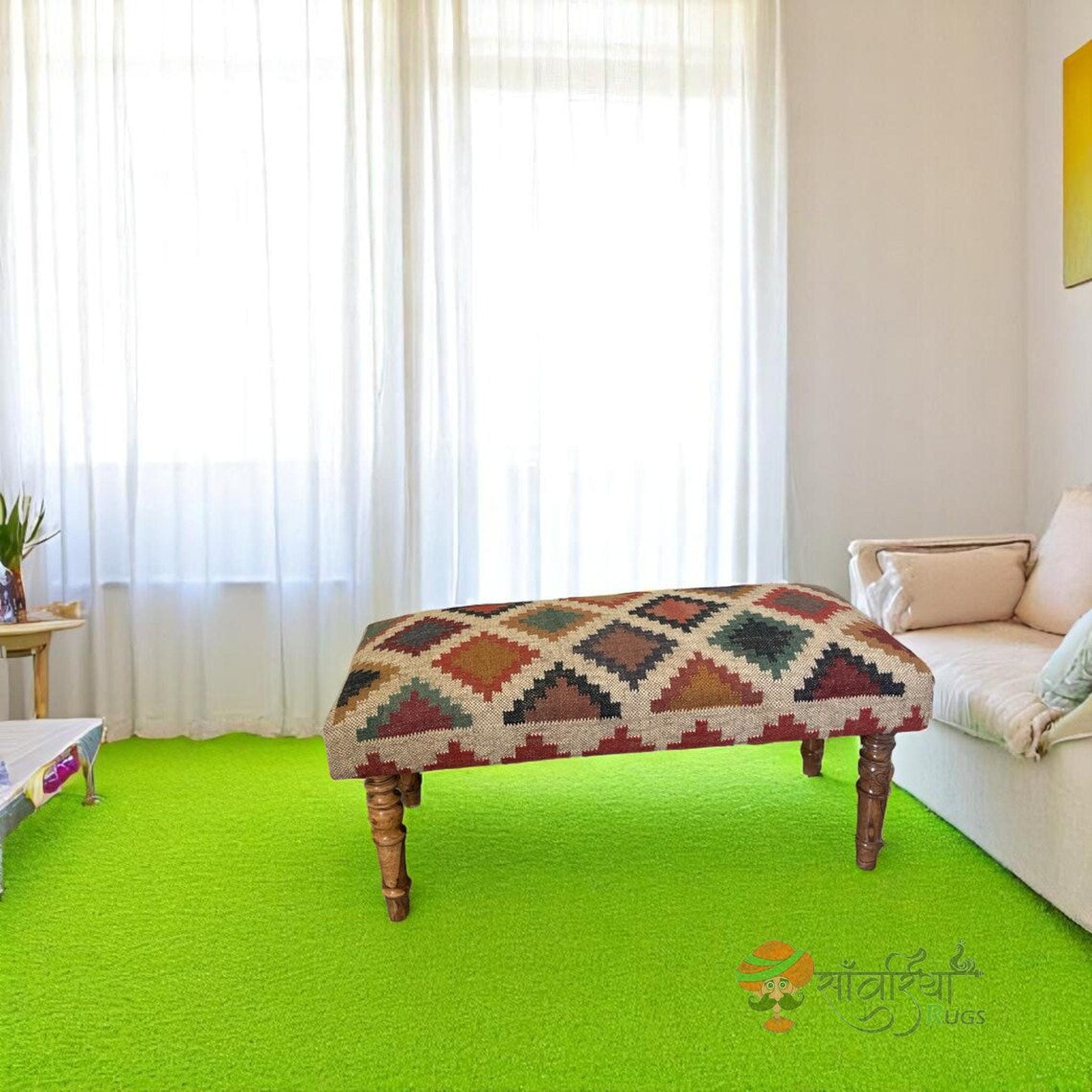 Multicolor Handmade Kilim Ottoman Bench – Indian Rug Seat