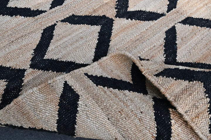 Handmade Hemp & Jute Black Cross Rug | Large Area & Runner Rug for Modern Home Decor