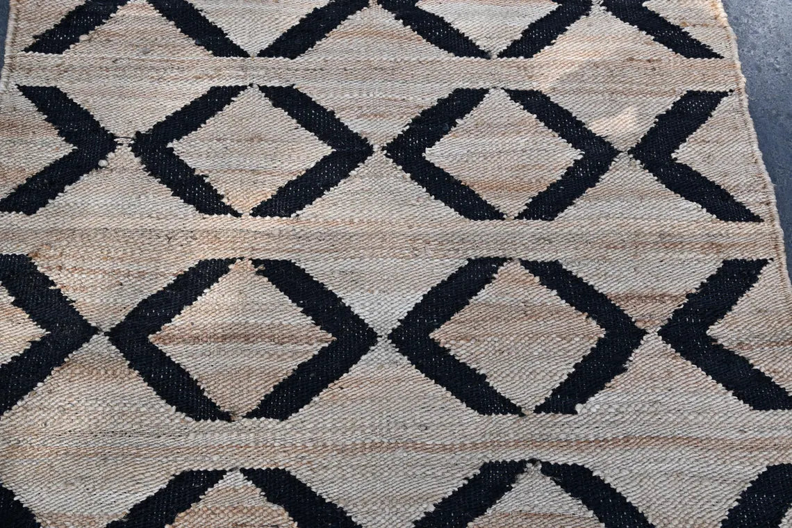 Handmade Hemp & Jute Black Cross Rug | Large Area & Runner Rug for Modern Home Decor