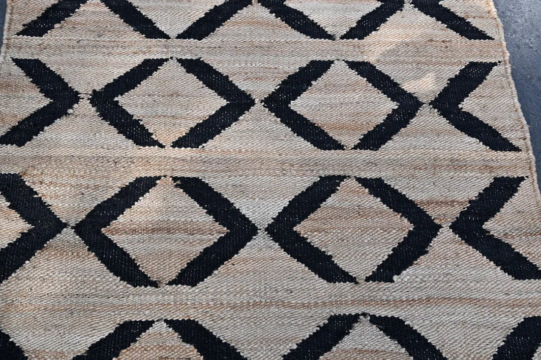 Handmade Hemp & Jute Black Cross Rug | Large Area & Runner Rug for Modern Home Decor