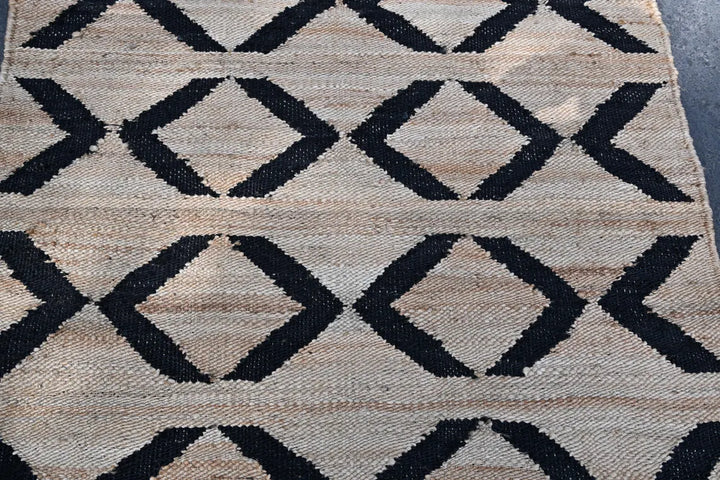 Handmade Hemp & Jute Black Cross Rug | Large Area & Runner Rug for Modern Home Decor