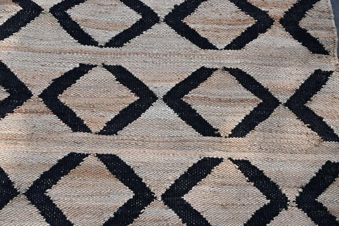 Handmade Hemp & Jute Black Cross Rug | Large Area & Runner Rug for Modern Home Decor