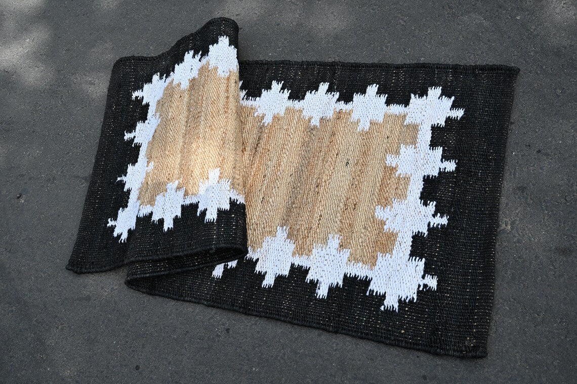 Black & White Natural Jute Hallway Runner