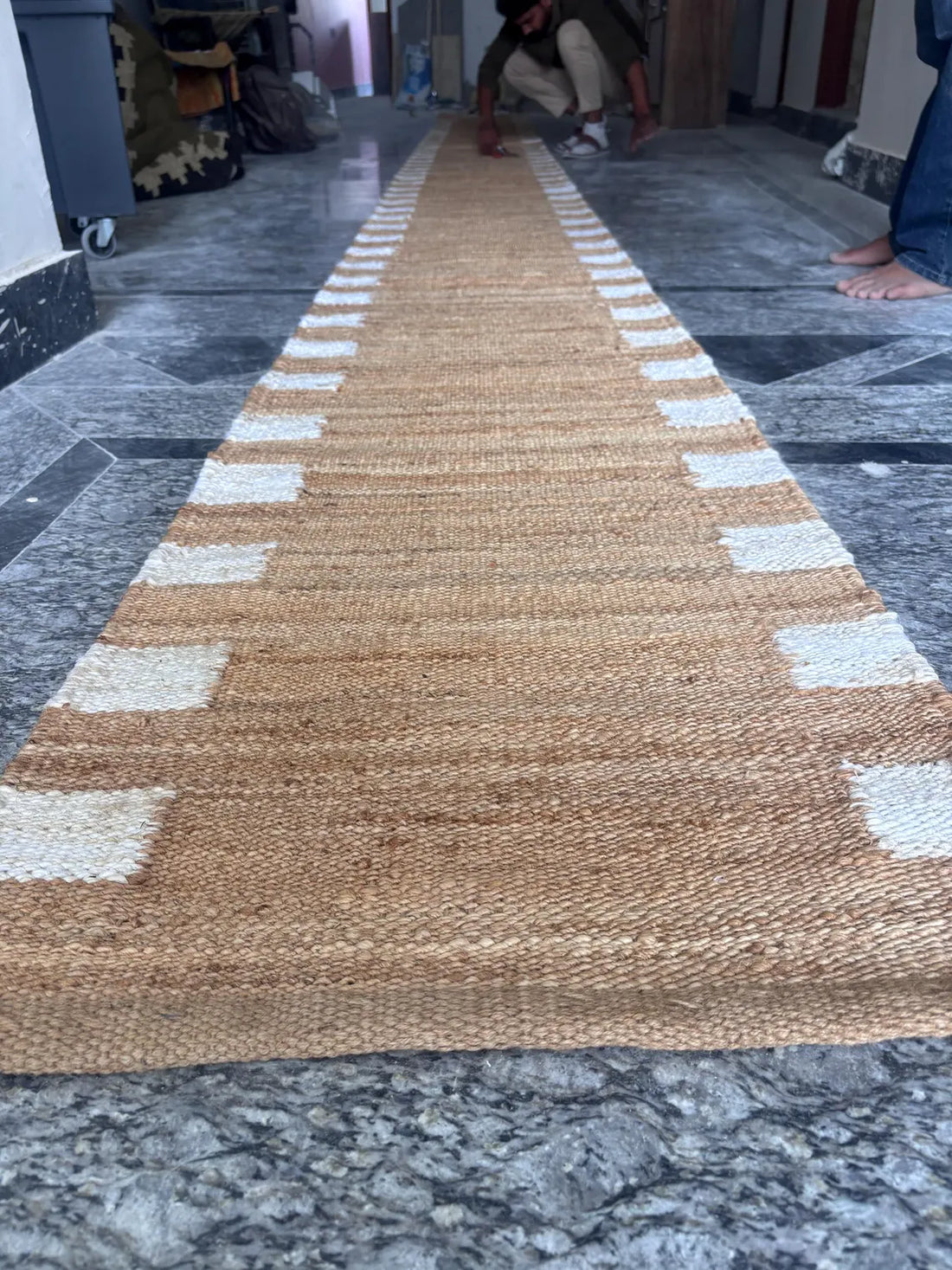 Natural White Hemp Jute Runner Rug