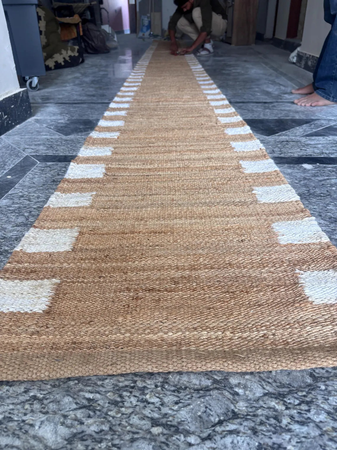 Natural White Hemp Jute Runner Rug