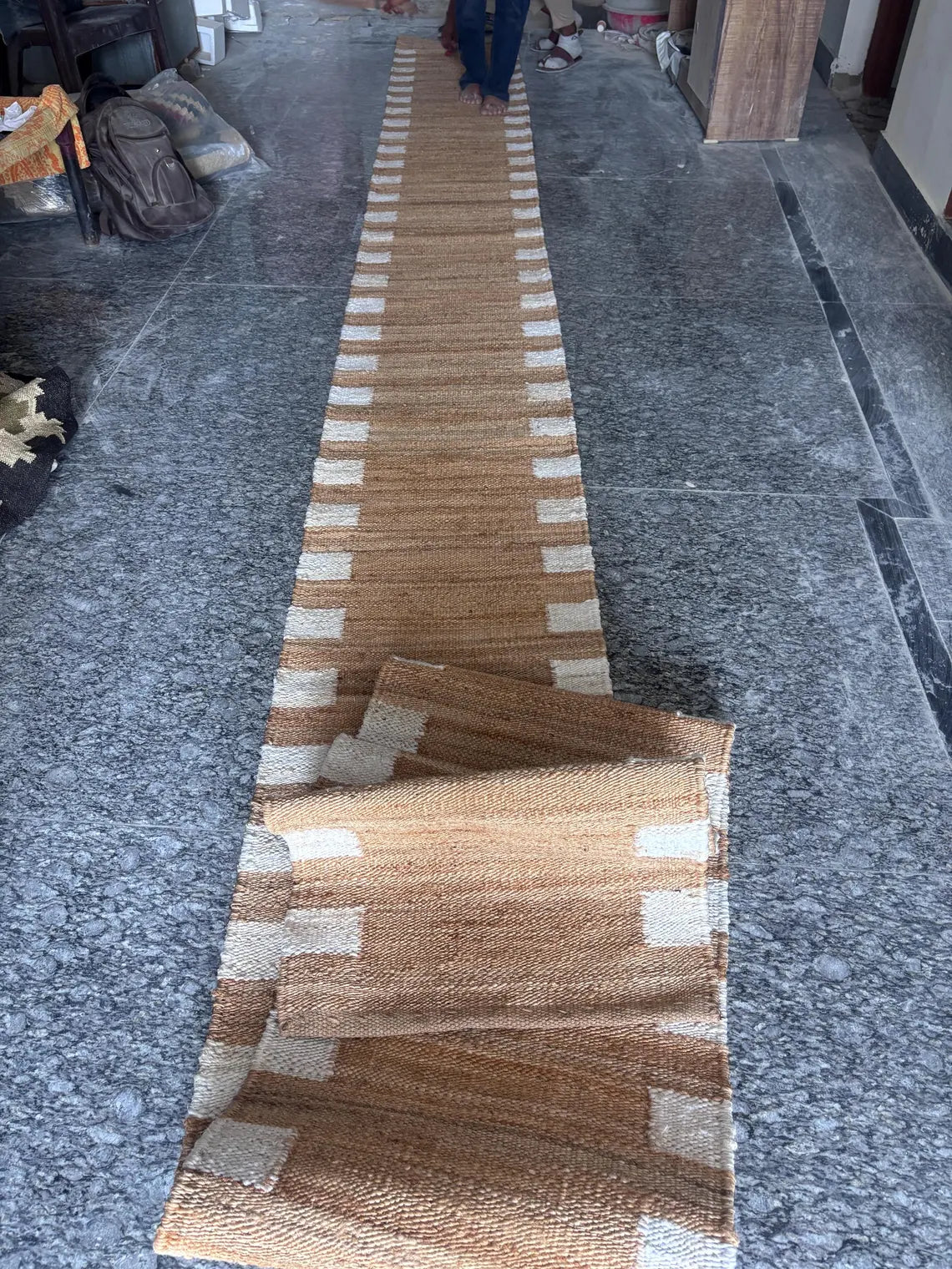 Natural White Hemp Jute Runner Rug