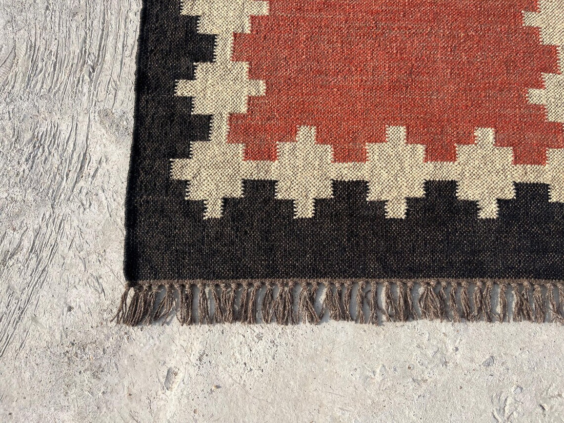 Handwoven Wool Jute Kilim Runner Traditional Geometric Dhurrie