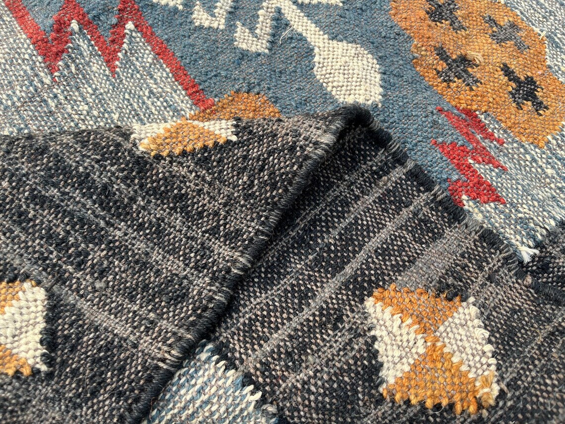 Handwoven Wool Jute Kilim Dhurrie Rug, Traditional Multicolor Oriental Decor