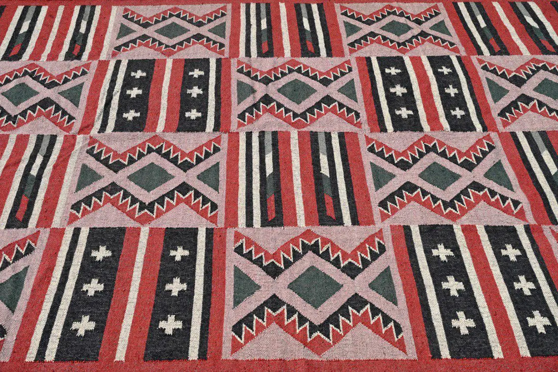 Kilim Rug Handwoven Multi Color Wool & Jute | Indian Dhurrie