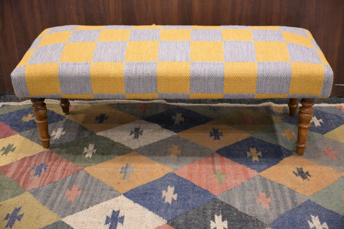 Bench Kilim Handmade – Wool & Jute Rug Upholstered Entryway Ottoman