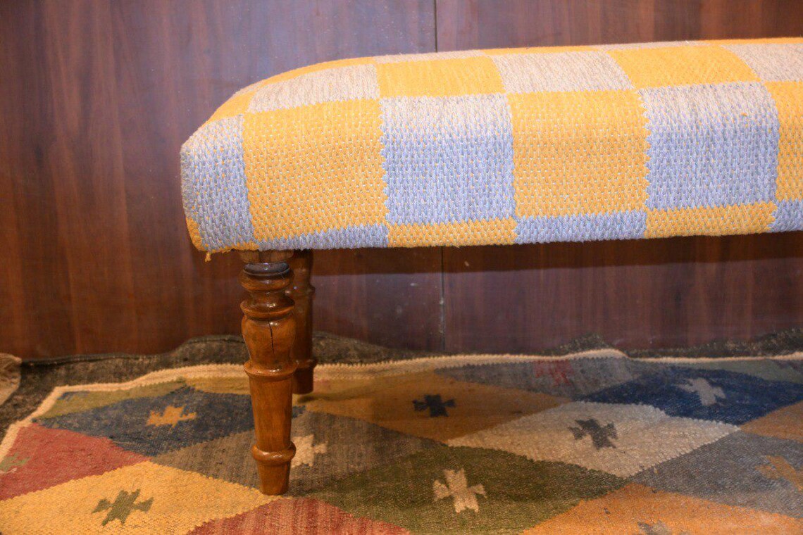 Bench Kilim Handmade – Wool & Jute Rug Upholstered Entryway Ottoman