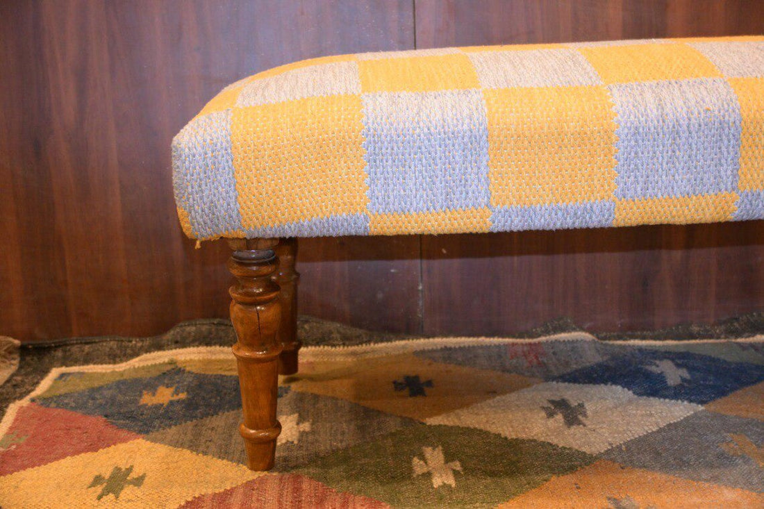 Bench Kilim Handmade – Wool & Jute Rug Upholstered Entryway Ottoman