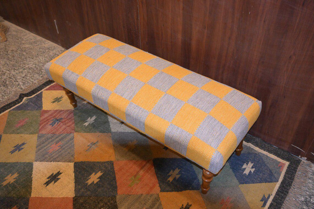 Bench Kilim Handmade – Wool & Jute Rug Upholstered Entryway Ottoman