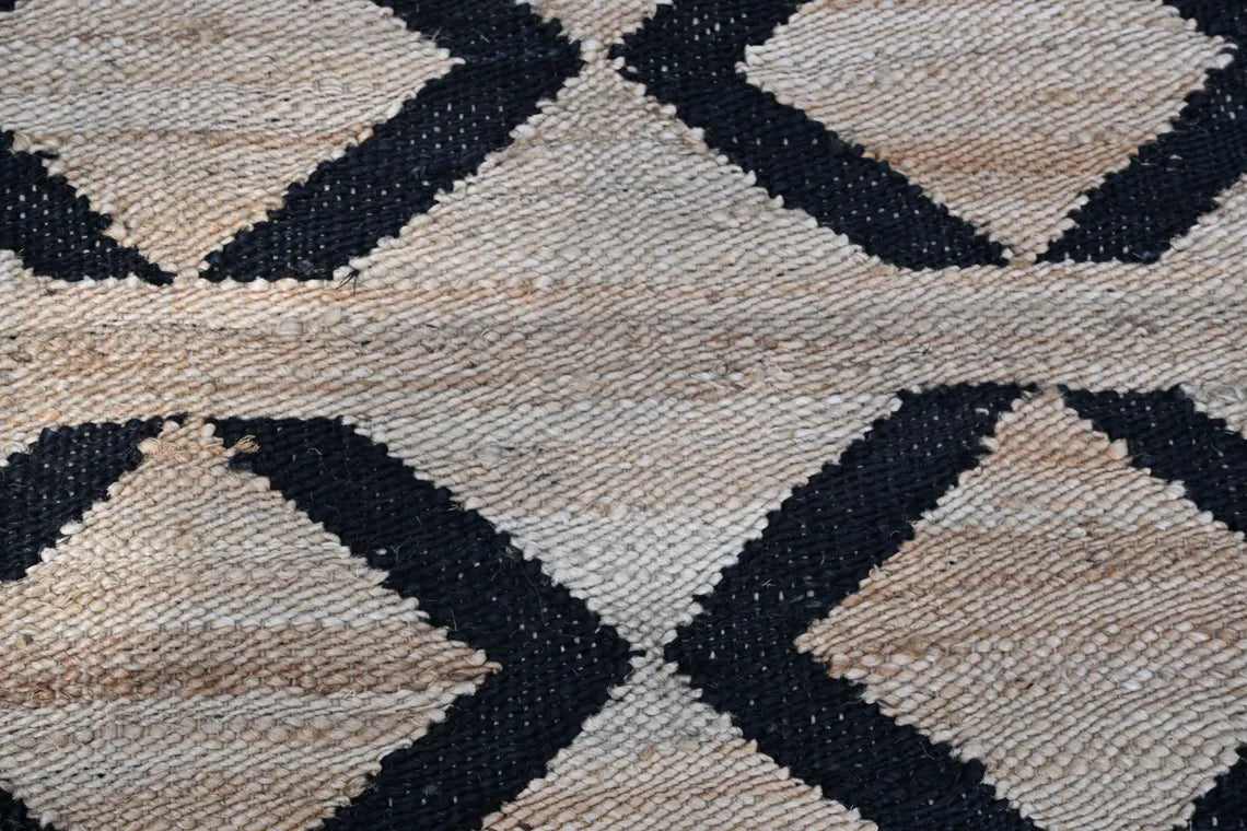 Handmade Hemp & Jute Black Cross Rug | Large Area & Runner Rug for Modern Home Decor