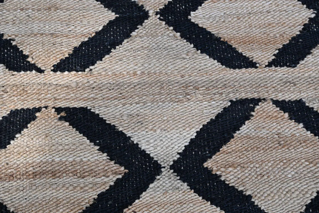 Handmade Hemp & Jute Black Cross Rug | Large Area & Runner Rug for Modern Home Decor