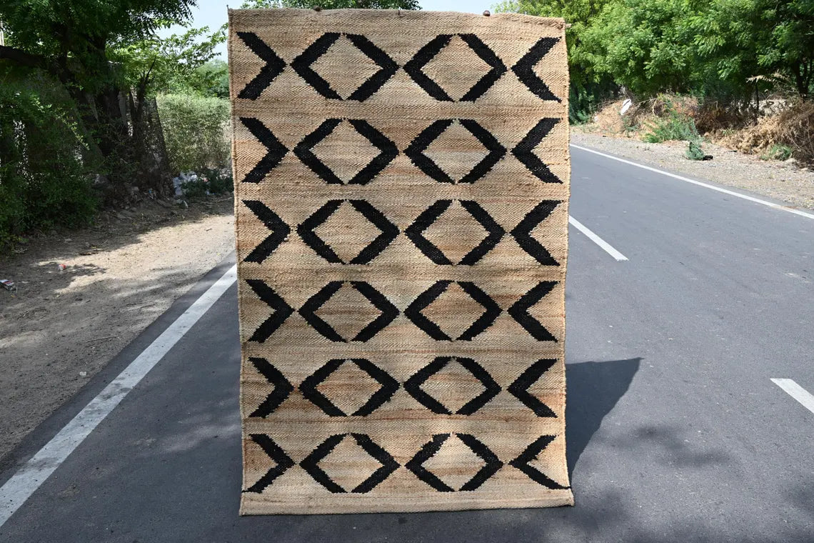 Handmade Hemp & Jute Black Cross Rug | Large Area & Runner Rug for Modern Home Decor