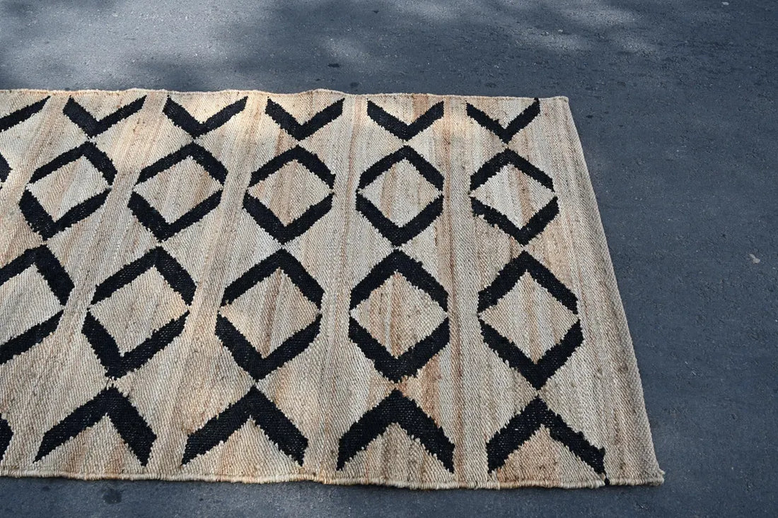 Handmade Hemp & Jute Black Cross Rug | Large Area & Runner Rug for Modern Home Decor