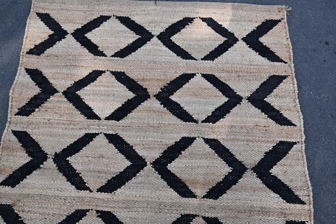Handmade Hemp & Jute Black Cross Rug | Large Area & Runner Rug for Modern Home Decor